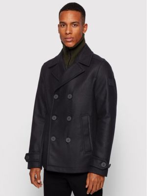 Slim fit gyapjú téli kabát Boss fekete
