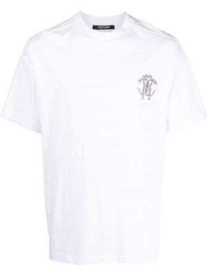 Памучна тениска с принт със змийски принт Roberto Cavalli бяло