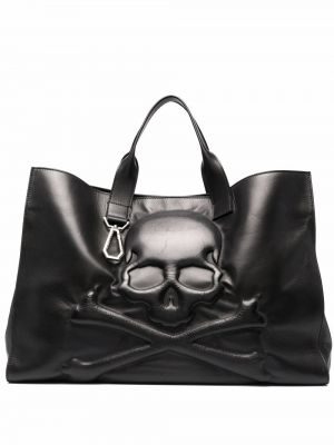 Usnjena nakupovalna torba Philipp Plein črna