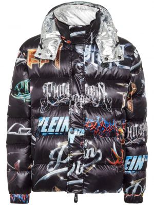 Prošivena pernata jakna s printom Philipp Plein crna
