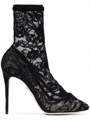 Botas con tacón de encaje Dolce & Gabbana negro