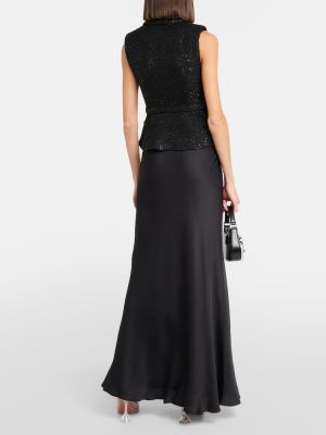 Μάξι φόρεμα πέπλουμ Self-portrait μαύρο