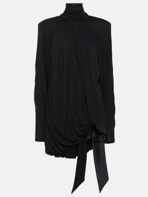 Mini vestido con volantes de tela jersey Saint Laurent negro