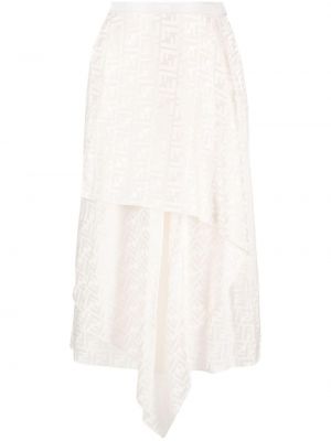 Asymetrické žakárové hedvábné midi sukně Fendi bílé