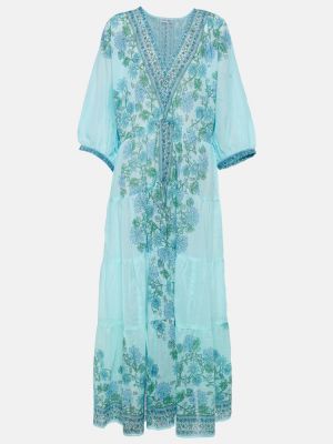 Květinové bavlněné midi šaty s výšivkou Juliet Dunn - modrá