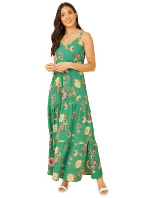 Длинное платье в цветочек с принтом Yumi зеленое
