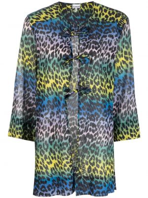 Bluză din bumbac cu imagine cu model leopard Ganni albastru