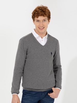 Меланжевый пуловер U.s. Polo серый