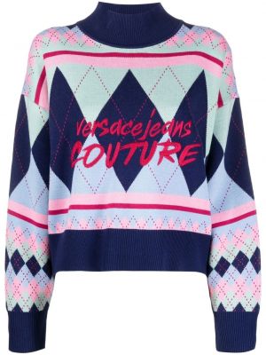 Argyle kariran pulover z vezenjem Versace Jeans Couture