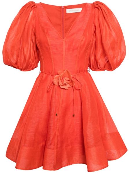Lanena koktel haljina s cvjetnim printom Zimmermann crvena