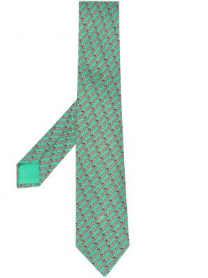 Hedvábná kravata s potiskem Hermès zelená