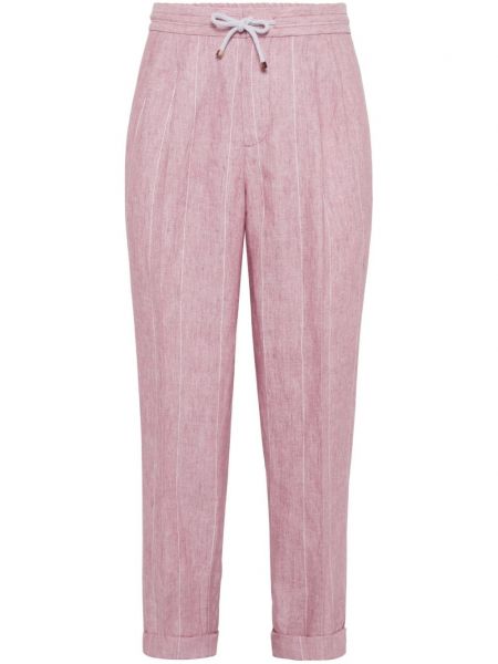 Lniane spodnie Brunello Cucinelli różowe