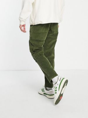Рваные вельветовые брюки слим Asos зеленые