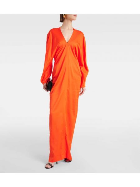 Satenska dolga obleka Ferragamo oranžna