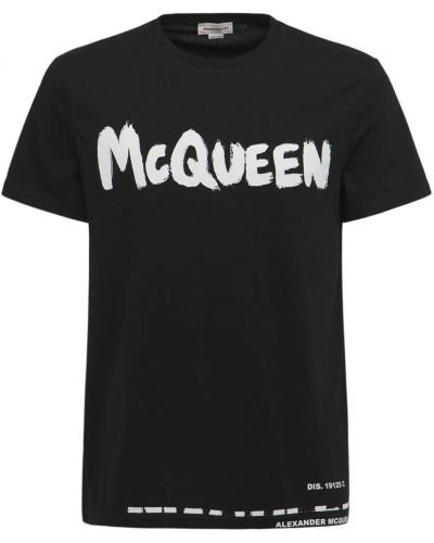T-shirt di cotone in jersey Alexander Mcqueen nero