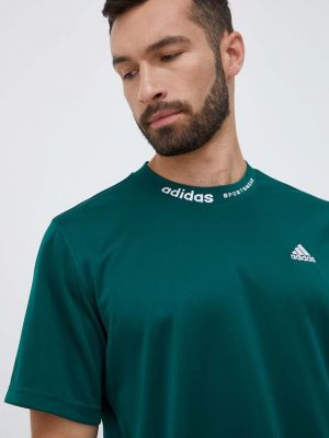Памучна тениска с дълъг ръкав с апликация Adidas зелено