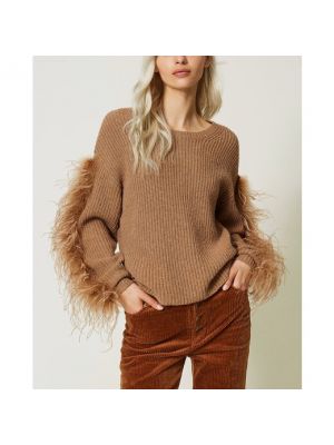 Jersey de lana con plumas de tela jersey Twinset marrón