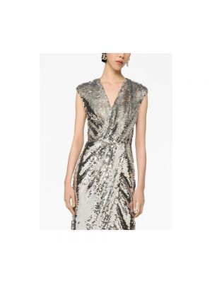 Sukienka z cekinami z dekoltem w serek Dolce And Gabbana srebrna