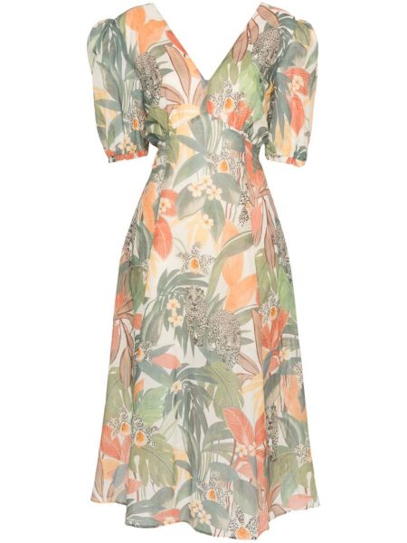 Lepršava haljina s cvjetnim printom s printom Twinset zelena