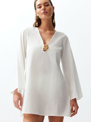 Βαμβακερή μini φόρεμα από λυγαριά Trendyol λευκό