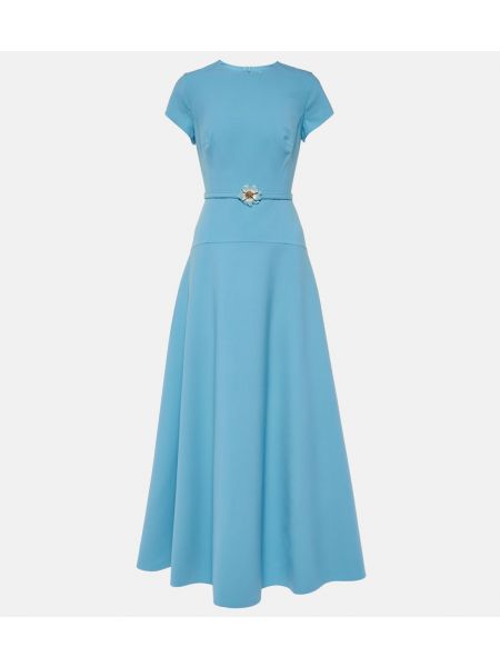 Шерстяное длинное платье Oscar De La Renta синее