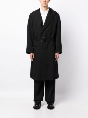 Vlněný trenčkot s kapucí Yohji Yamamoto černý