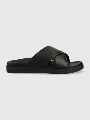 Černé kožené pantofle Calvin Klein