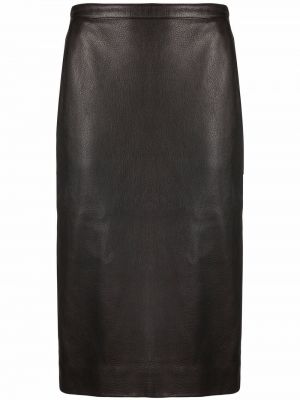 Hedvábné kožená sukně s vysokým pasem na zip Hermès - hnědá
