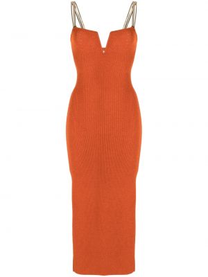 Viskózové pletené šaty s výstřihem do v Galvan - oranžová