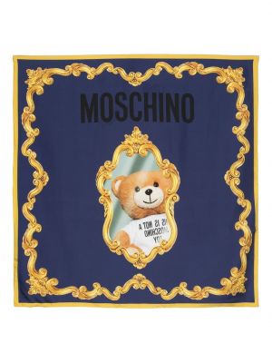 Копринен шал с принт Moschino синьо