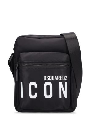 Nylonowa torba na ramię z nadrukiem Dsquared2 czarna