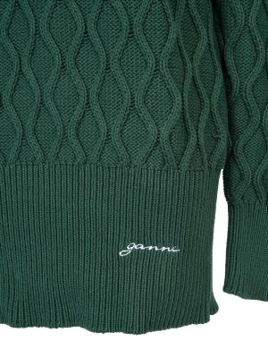 Памучен пуловер Ganni зелено
