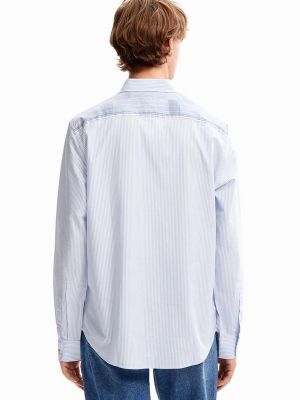 Koszula bawełniana z długim rękawem pleciona Desigual niebieska