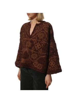 Хлопковый шерстяной свитер Valentino коричневый