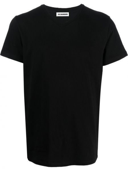 Bavlnené tričko s výstrihom do v Jil Sander čierna