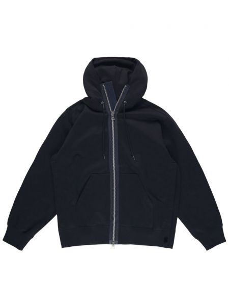 Pamučna hoodie s kapuljačom s patentnim zatvaračem Sacai plava