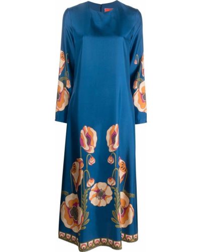 Kvetinové dlouhé šaty s potlačou La Doublej modrá