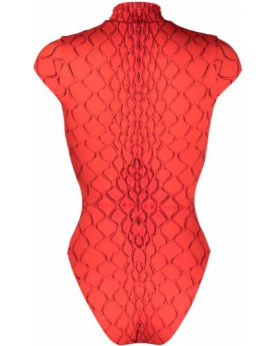 Bañador de cuero con estampado de estampado de serpiente Noire Swimwear rojo
