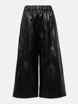 Кожени широки панталони тип „марлен“ с висока талия Loewe черно