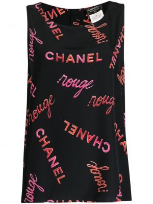 Svilena bluza brez rokavov s potiskom Chanel Pre-owned