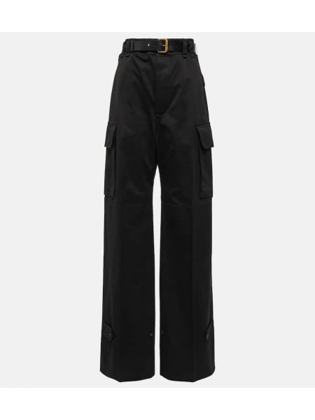 Pantaloni cargo di pelle di cotone baggy Saint Laurent nero