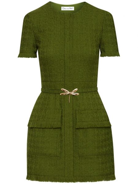 Sukienka koktajlowa tweedowa Oscar De La Renta zielona