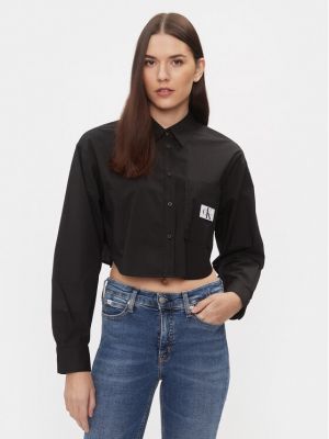 Priliehavá rifľová košeľa Calvin Klein Jeans čierna