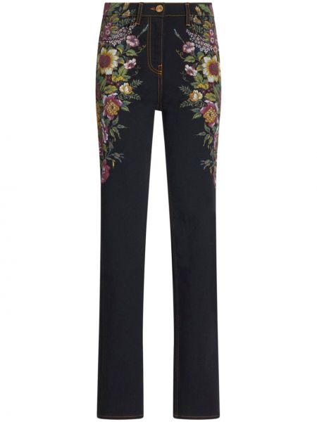Jeansy skinny w kwiatki żakardowe Etro czarne