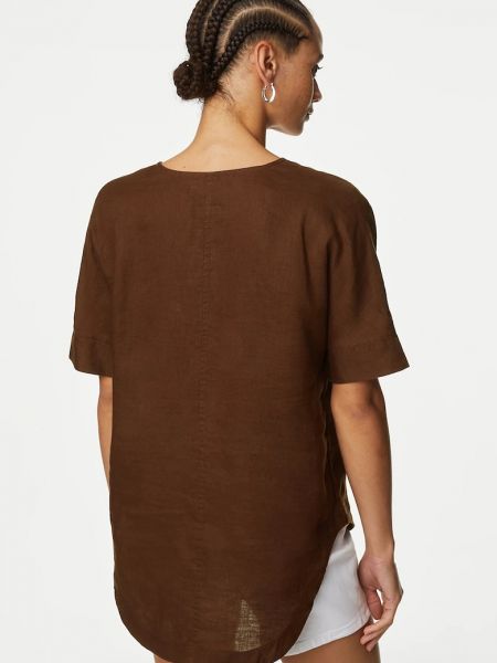 Льняная блузка Marks & Spencer коричневая