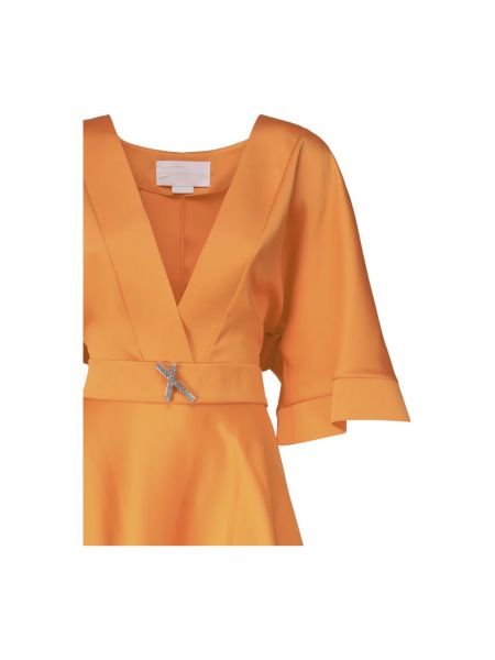 Vestido midi con escote v asimétrico de cristal Genny naranja