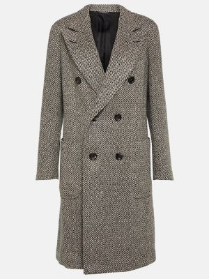 Λινό παλτό κασμίρ με μοτίβο ψαροκόκαλο Loro Piana γκρι