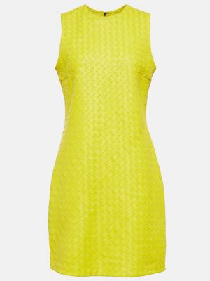 Кожаное платье мини Bottega Veneta желтое