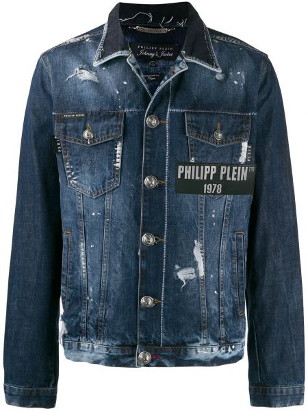 Zerrissene jeansjacke Philipp Plein blau
