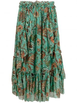 Midi suknja s cvjetnim printom s printom Ulla Johnson zelena